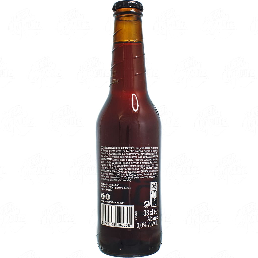 Bière sans alcool Licorne Black 0,0% par la brasserie française Licorne