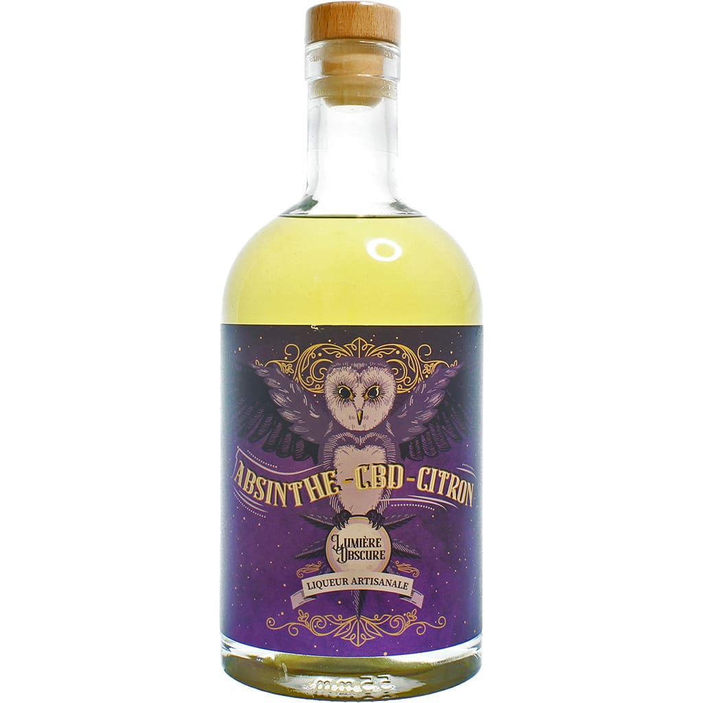 Liqueur artisanal Lumière Obscure : Absinthe CBD Citron par Brasserie des Plantes, France en 70cl