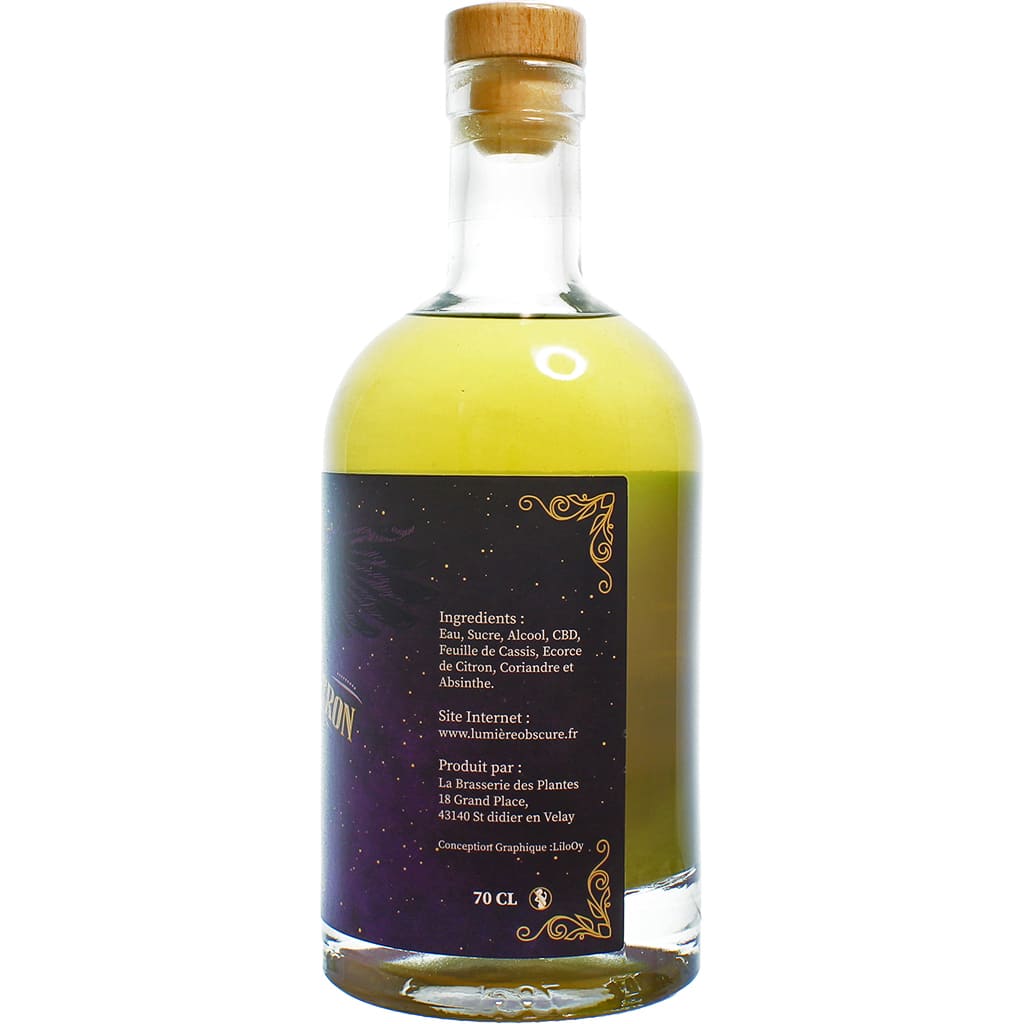 Liqueur artisanal Lumière Obscure : Absinthe CBD Citron par Brasserie des Plantes, France en 70cl