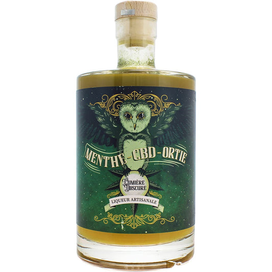 Liqueur artisanal Lumière Obscure : Menthe CBD Ortie par Brasserie des Plantes, France en 70cl