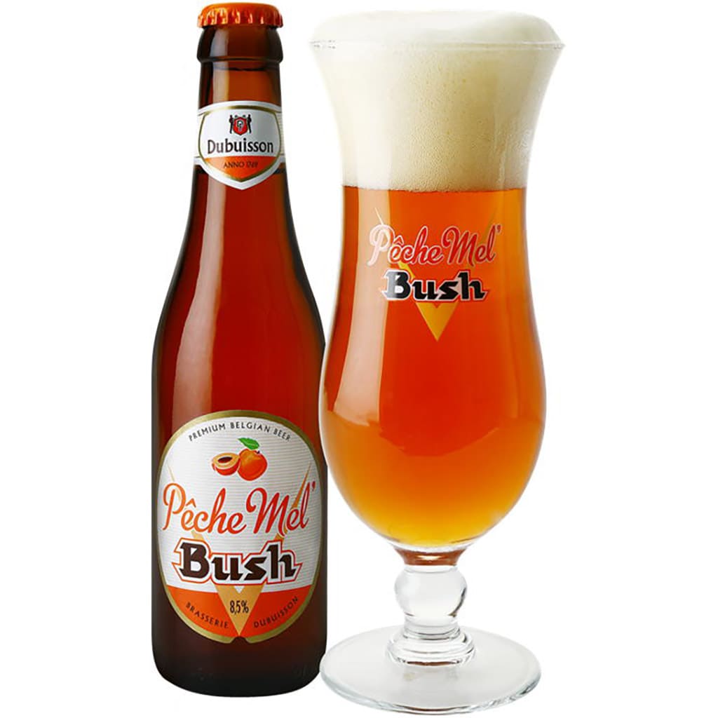 Bière Peche Mel Bush brassée par Dubuisson en Belgique