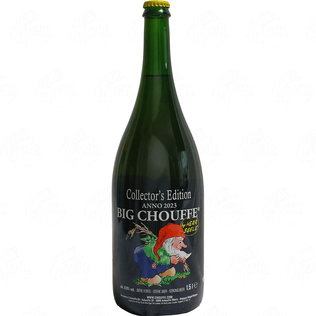 Magnum de bière Big Chouffe Edition Collector 2023 dessiné par Herr Steele de la brasserie belge d'Achouffe