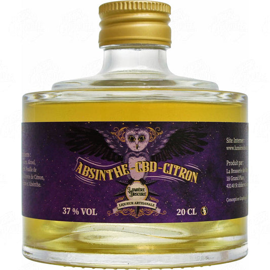 Liqueur Lumière Obscure : Absinthe CBD Citron 20cl empilable brassée par Brasserie des Plantes, France en 20cl