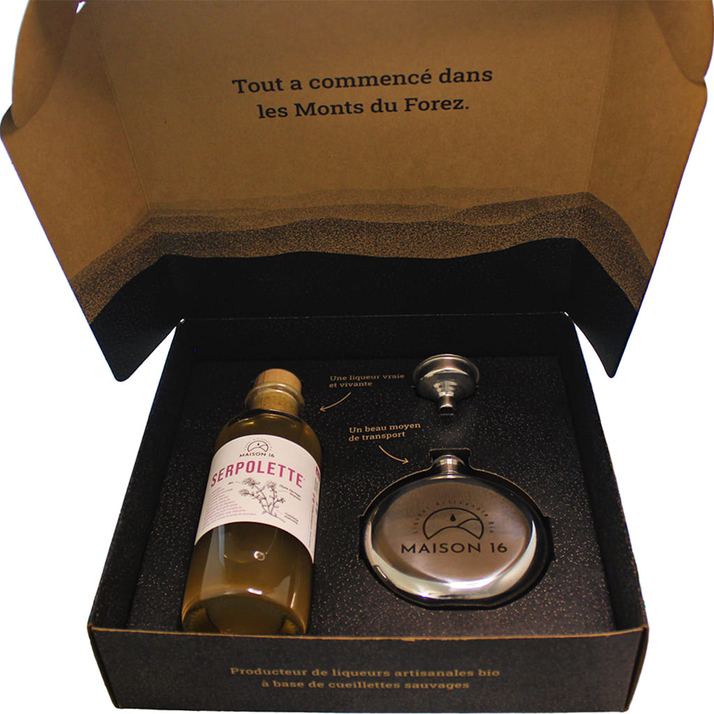 Liqueur française Coffret flasque avec serpolette par Maison 16