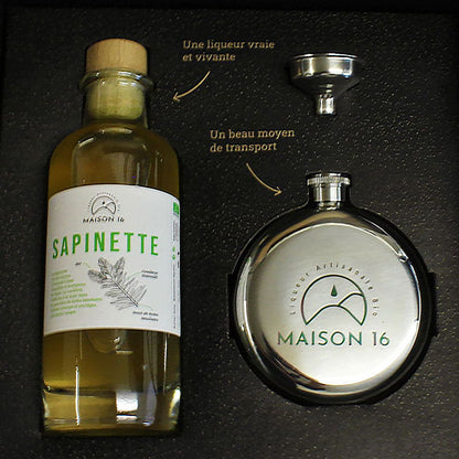 Liqueur française Coffret flasque avec sapinette par Maison 16